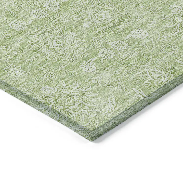 3' X 5' Artichoke Green Mint Green And Ivory Floral Washable Indoor Outdoor Area Rug