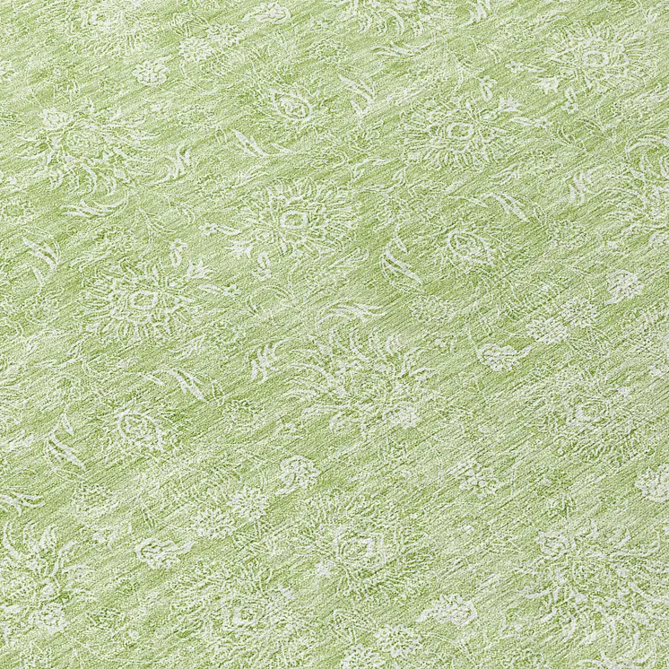 8' Artichoke Green Mint Green And Ivory Round Floral Washable Indoor Outdoor Area Rug