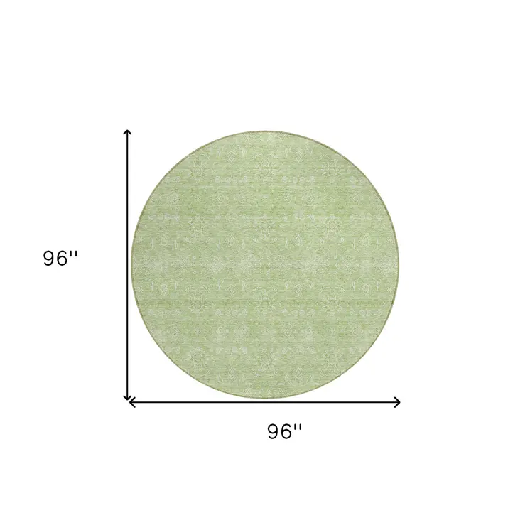 8' Artichoke Green Mint Green And Ivory Round Floral Washable Indoor Outdoor Area Rug