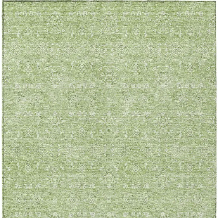 8' X 10' Artichoke Green Mint Green And Ivory Floral Washable Indoor Outdoor Area Rug
