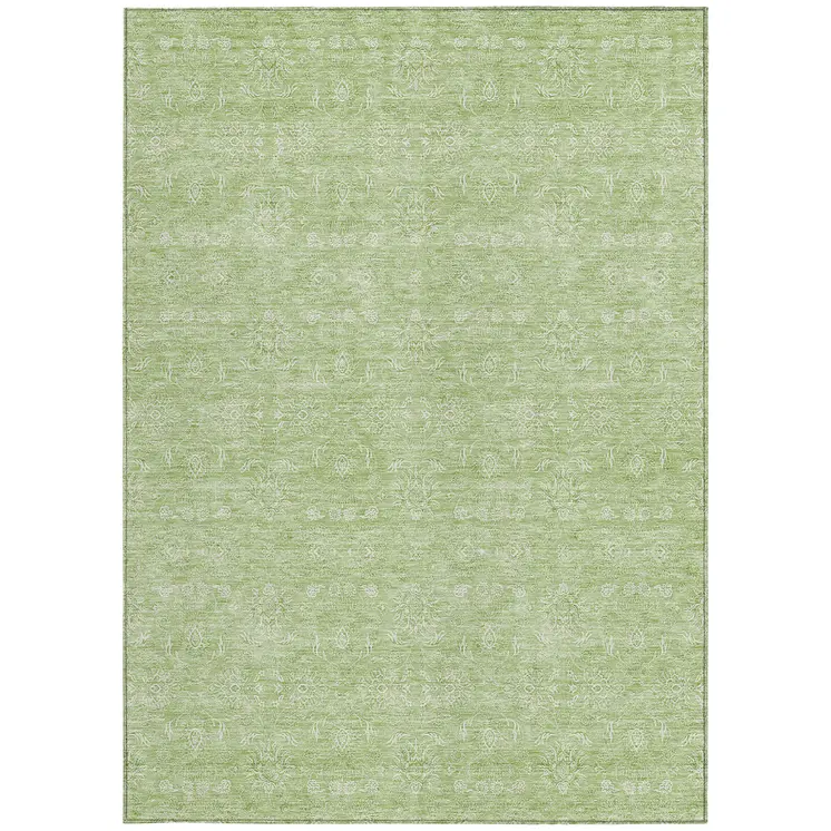 9' X 12' Artichoke Green Mint Green And Ivory Floral Washable Indoor Outdoor Area Rug