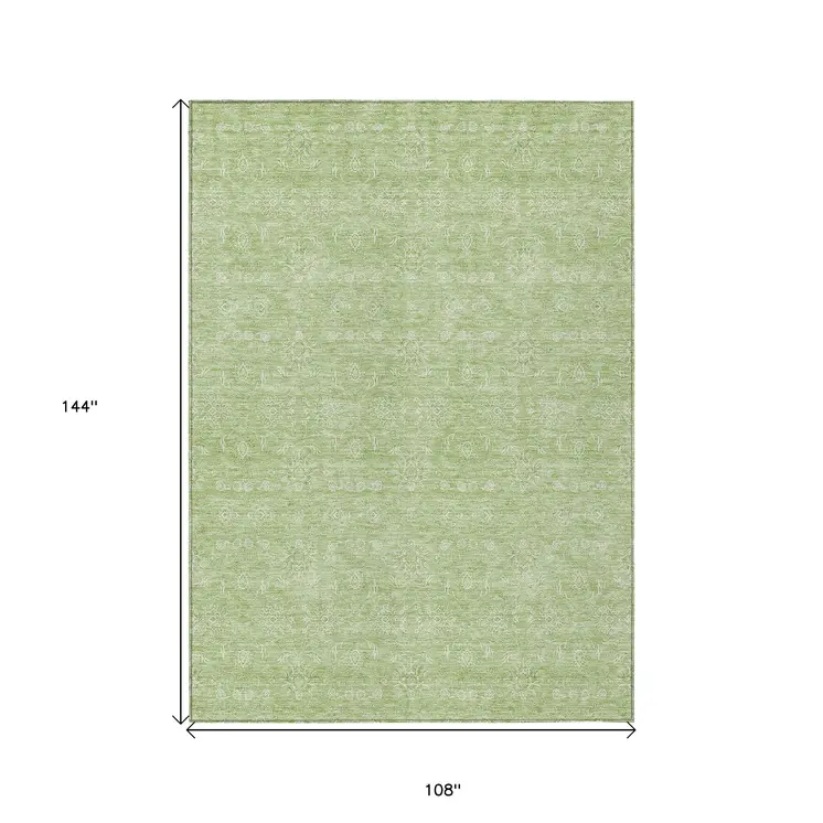 9' X 12' Artichoke Green Mint Green And Ivory Floral Washable Indoor Outdoor Area Rug
