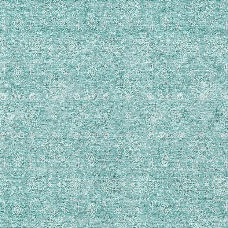 10' X 14' Aqua And Ivory Floral Washable Indoor Outdoor Area Rug