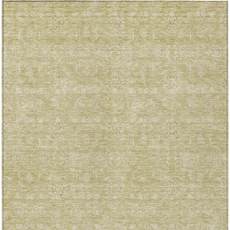 3' X 5' Beige Tan And Ivory Floral Washable Indoor Outdoor Area Rug