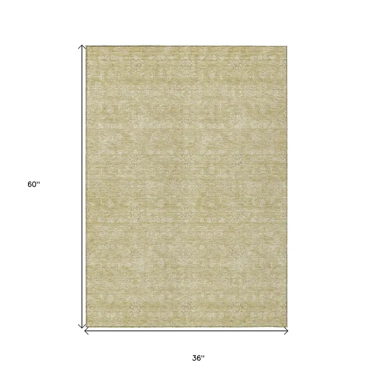 3' X 5' Beige Tan And Ivory Floral Washable Indoor Outdoor Area Rug