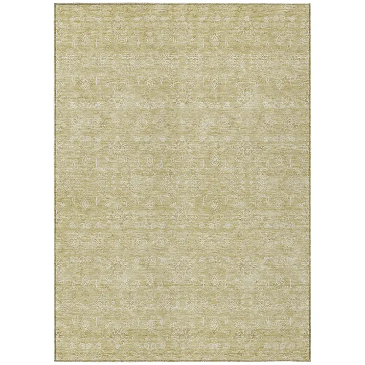 3' X 5' Beige Tan And Ivory Floral Washable Indoor Outdoor Area Rug