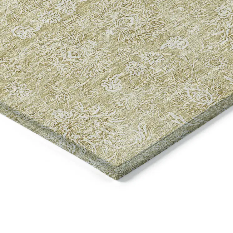 3' X 5' Beige Tan And Ivory Floral Washable Indoor Outdoor Area Rug
