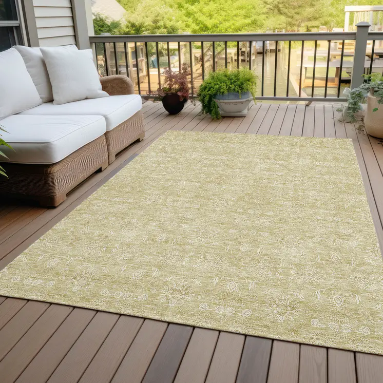 8' X 10' Beige Tan And Ivory Floral Washable Indoor Outdoor Area Rug