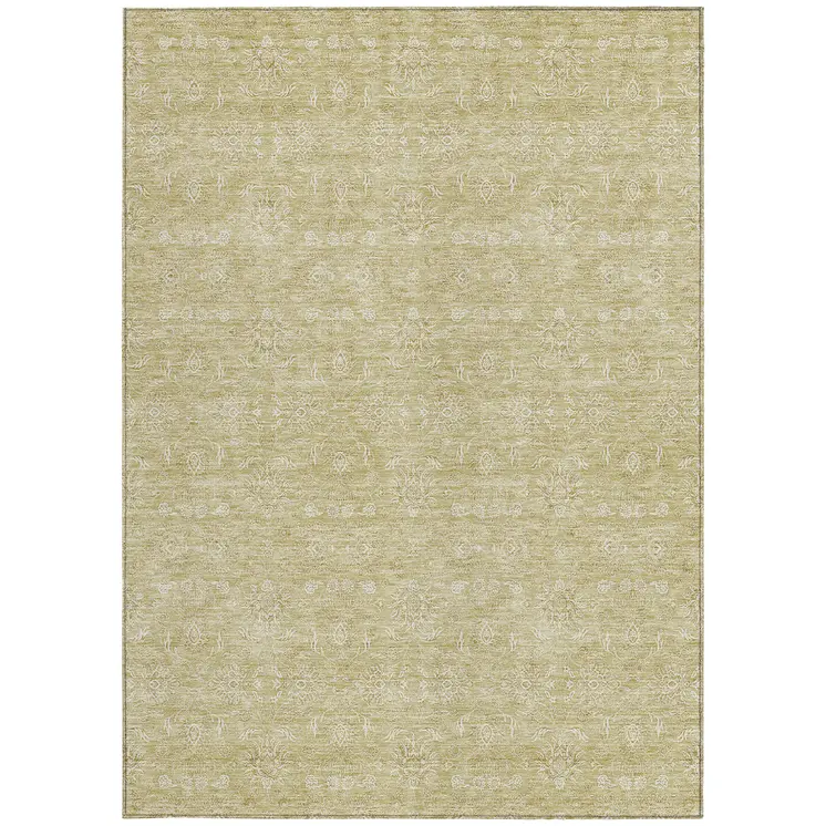10' X 14' Beige Tan And Ivory Floral Washable Indoor Outdoor Area Rug