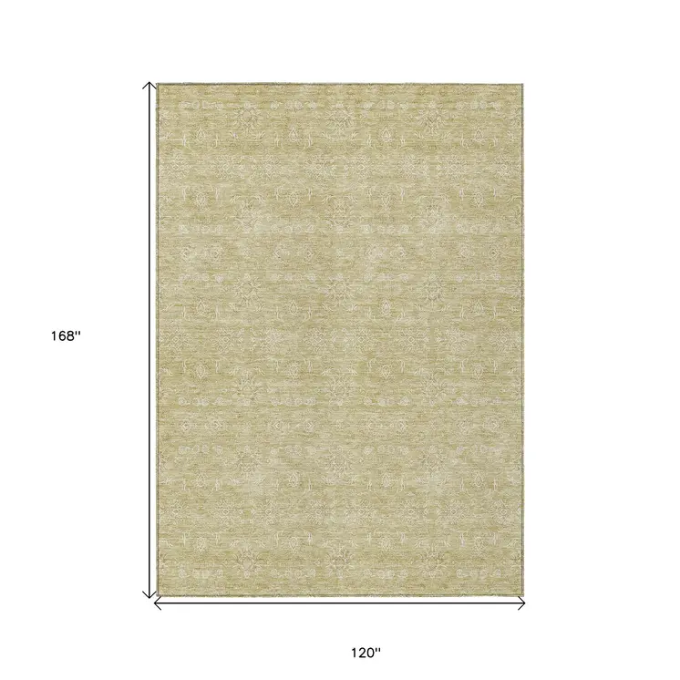 10' X 14' Beige Tan And Ivory Floral Washable Indoor Outdoor Area Rug