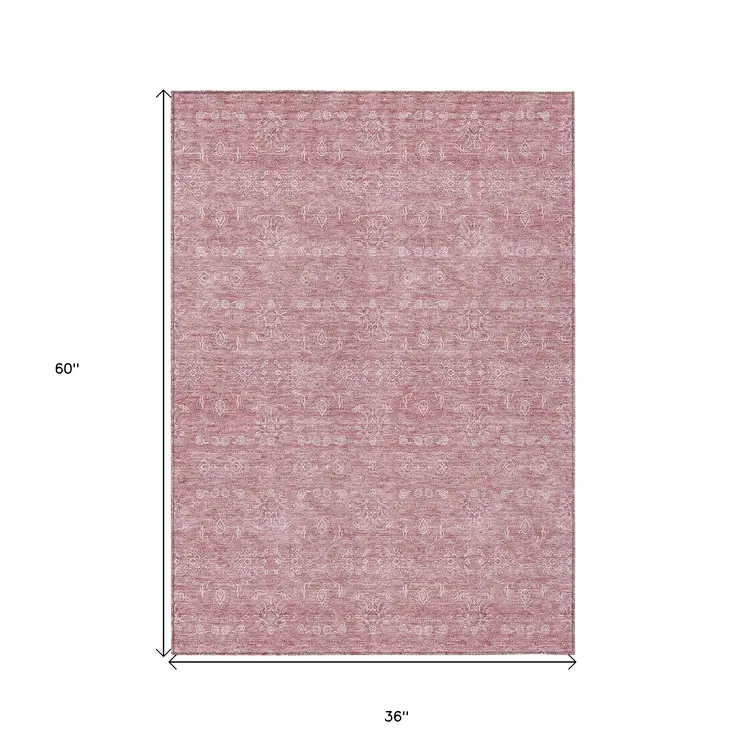 3' X 5' Blush Pink And Ivory Floral Washable Indoor Outdoor Area Rug