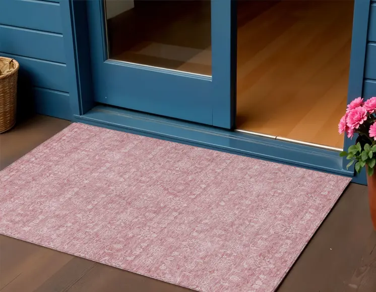 3' X 5' Blush Pink And Ivory Floral Washable Indoor Outdoor Area Rug