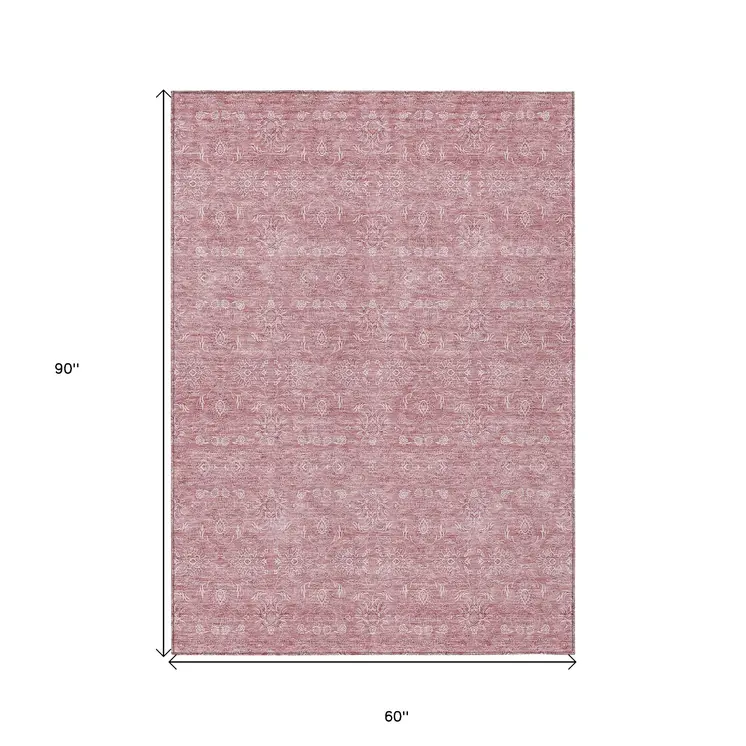5' X 8' Blush Pink And Ivory Floral Washable Indoor Outdoor Area Rug