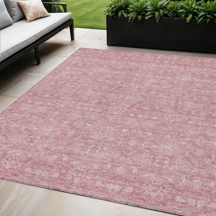 5' X 8' Blush Pink And Ivory Floral Washable Indoor Outdoor Area Rug