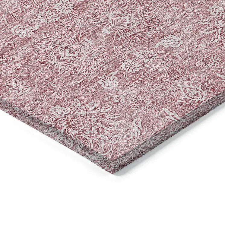 5' X 8' Blush Pink And Ivory Floral Washable Indoor Outdoor Area Rug