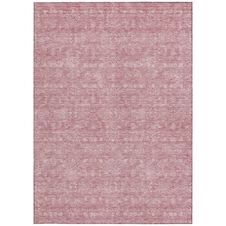 5' X 8' Blush Pink And Ivory Floral Washable Indoor Outdoor Area Rug