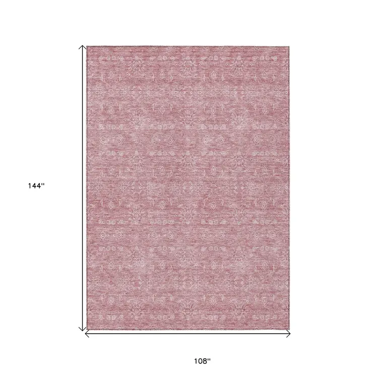 9' X 12' Blush Pink And Ivory Floral Washable Indoor Outdoor Area Rug