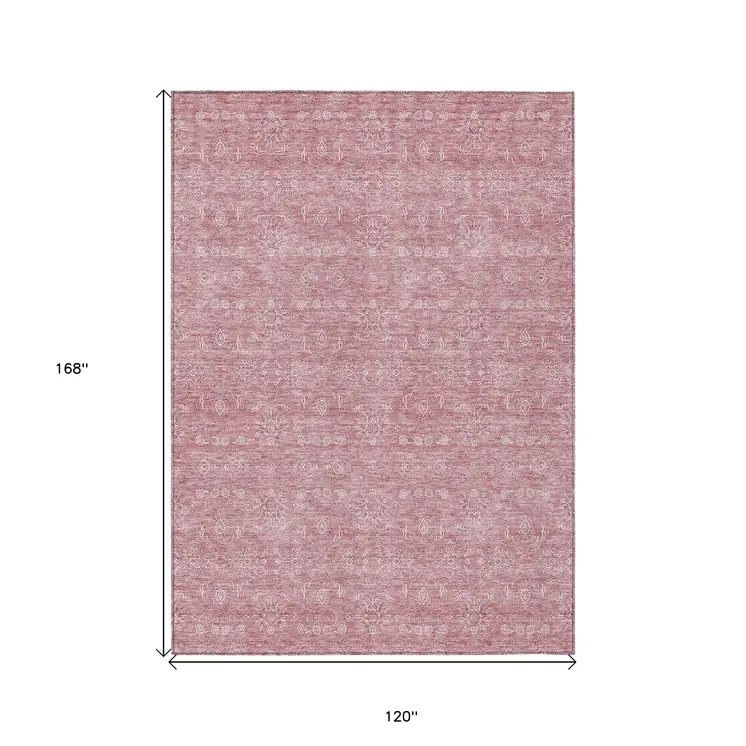 10' X 14' Blush Pink And Ivory Floral Washable Indoor Outdoor Area Rug
