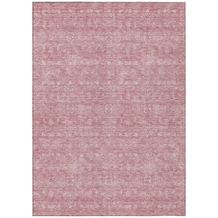 10' X 14' Blush Pink And Ivory Floral Washable Indoor Outdoor Area Rug