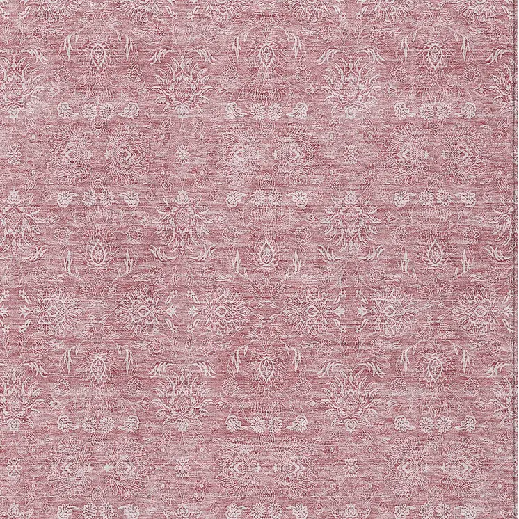 10' X 14' Blush Pink And Ivory Floral Washable Indoor Outdoor Area Rug