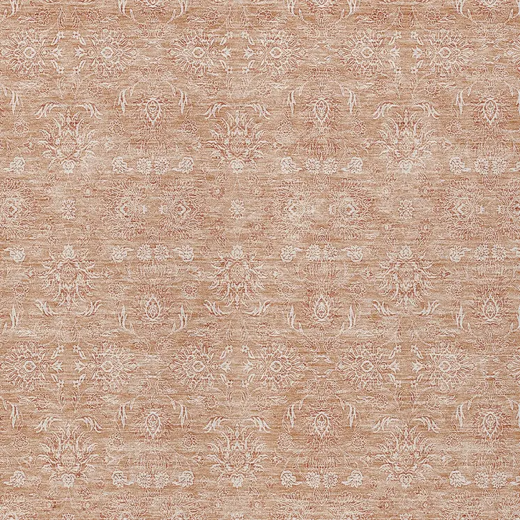 8' X 10' Copper And Beige Floral Washable Indoor Outdoor Area Rug