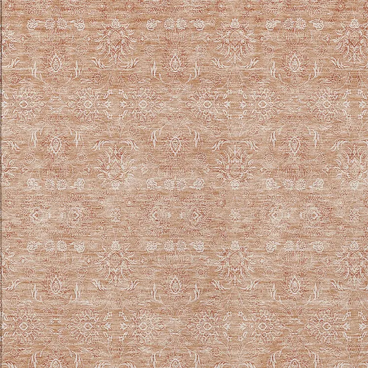 10' X 14' Copper And Beige Floral Washable Indoor Outdoor Area Rug