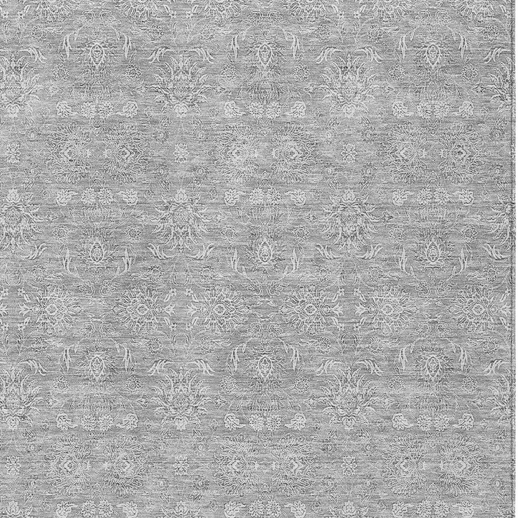 10' X 14' Gray Silver And Ivory Floral Washable Indoor Outdoor Area Rug