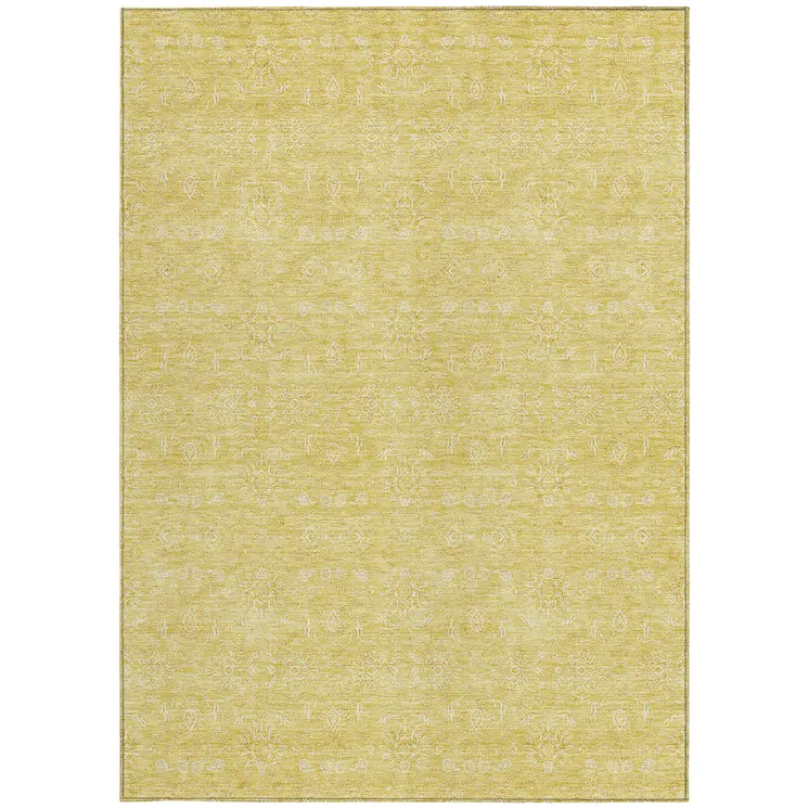 3' X 5' Yellow Gold And Ivory Floral Washable Indoor Outdoor Area Rug