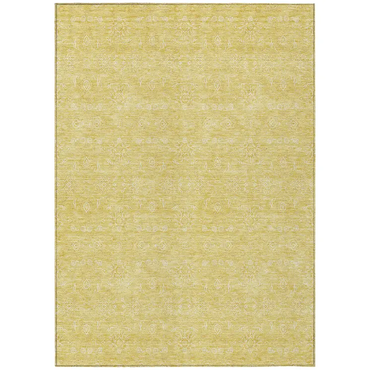 3' X 5' Yellow Gold And Ivory Floral Washable Indoor Outdoor Area Rug