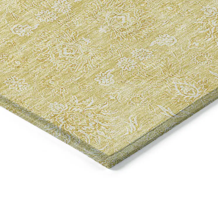 3' X 5' Yellow Gold And Ivory Floral Washable Indoor Outdoor Area Rug