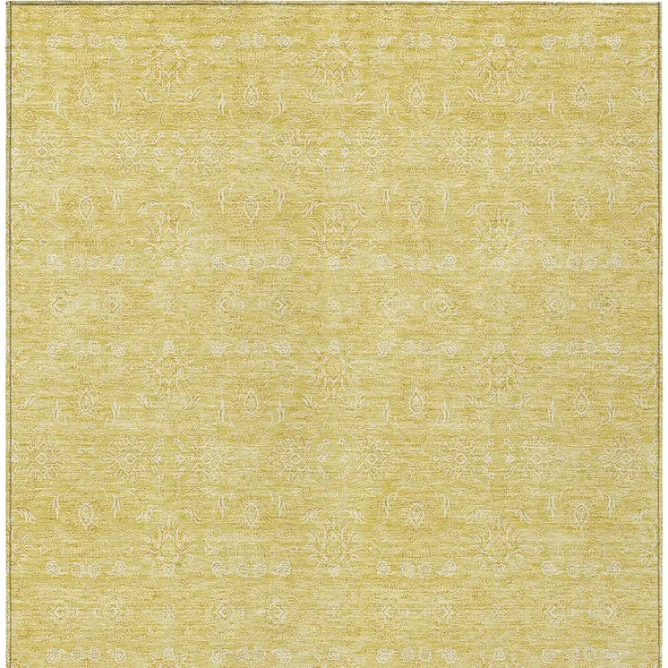 3' X 5' Yellow Gold And Ivory Floral Washable Indoor Outdoor Area Rug