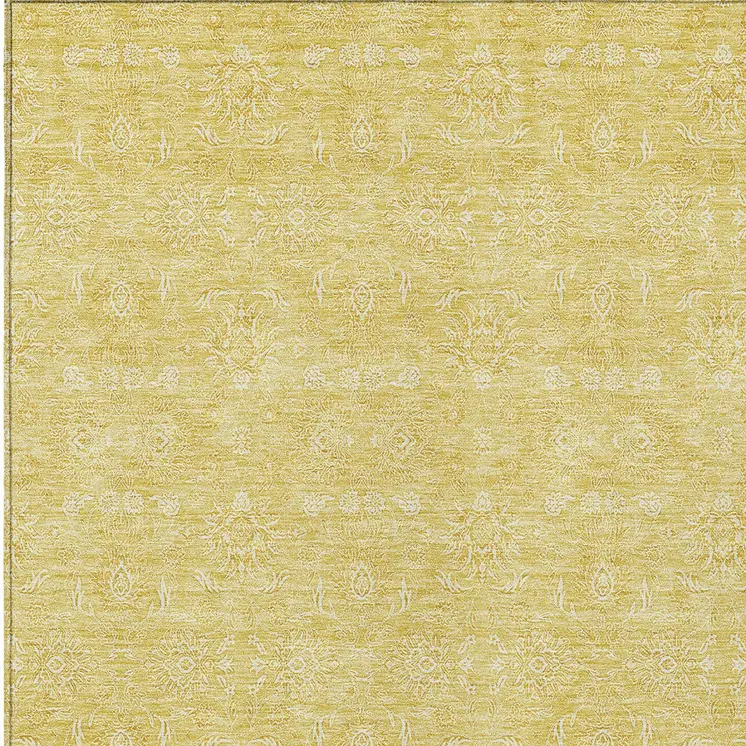 5' X 8' Yellow Gold And Ivory Floral Washable Indoor Outdoor Area Rug