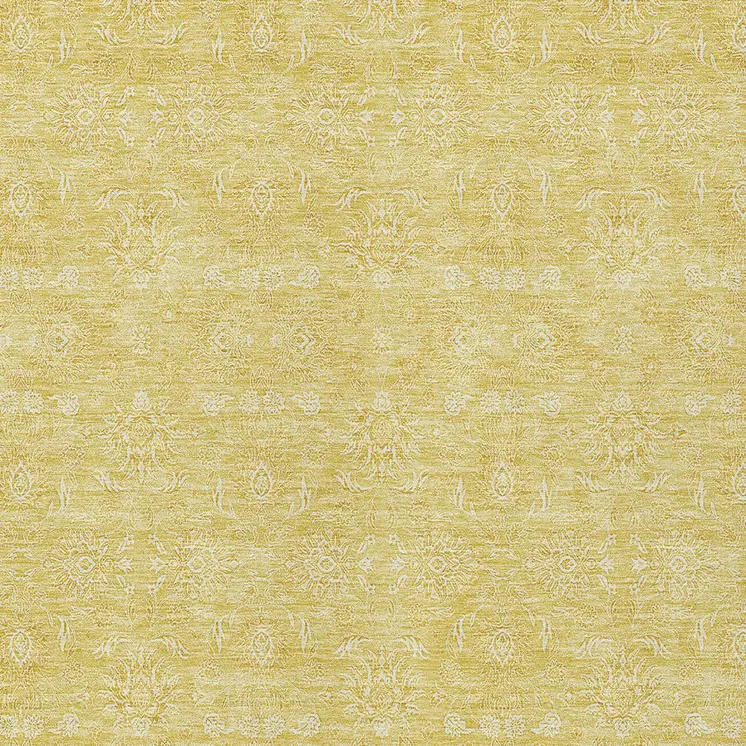 9' X 12' Yellow Gold And Ivory Floral Washable Indoor Outdoor Area Rug