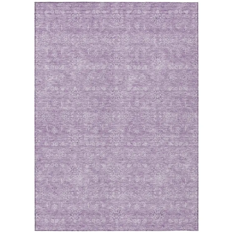 5' X 8' Lavender Lilac And Ivory Floral Washable Indoor Outdoor Area Rug