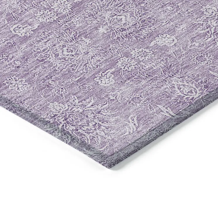 5' X 8' Lavender Lilac And Ivory Floral Washable Indoor Outdoor Area Rug