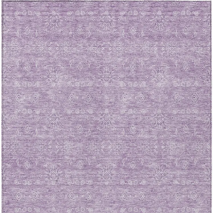 5' X 8' Lavender Lilac And Ivory Floral Washable Indoor Outdoor Area Rug