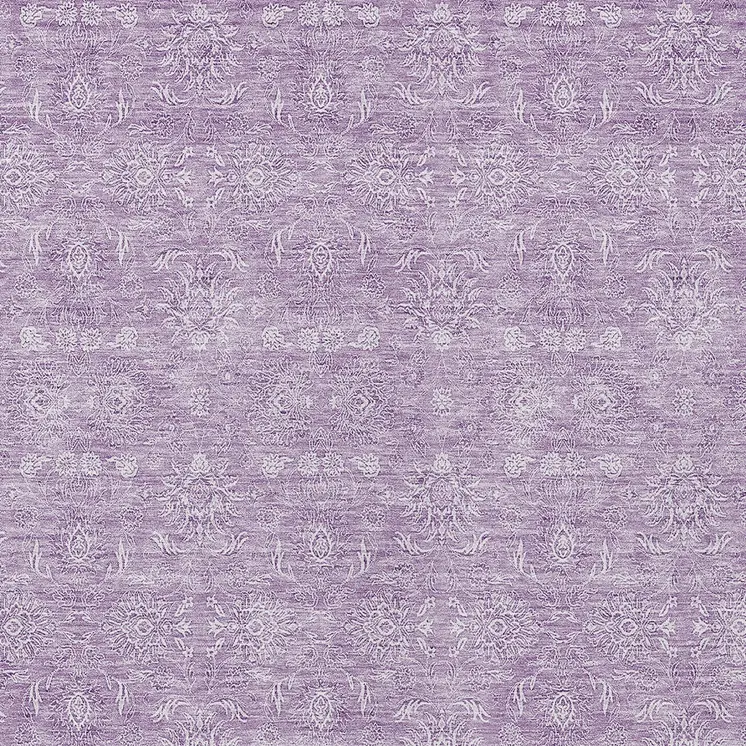 9' X 12' Lavender Lilac And Ivory Floral Washable Indoor Outdoor Area Rug