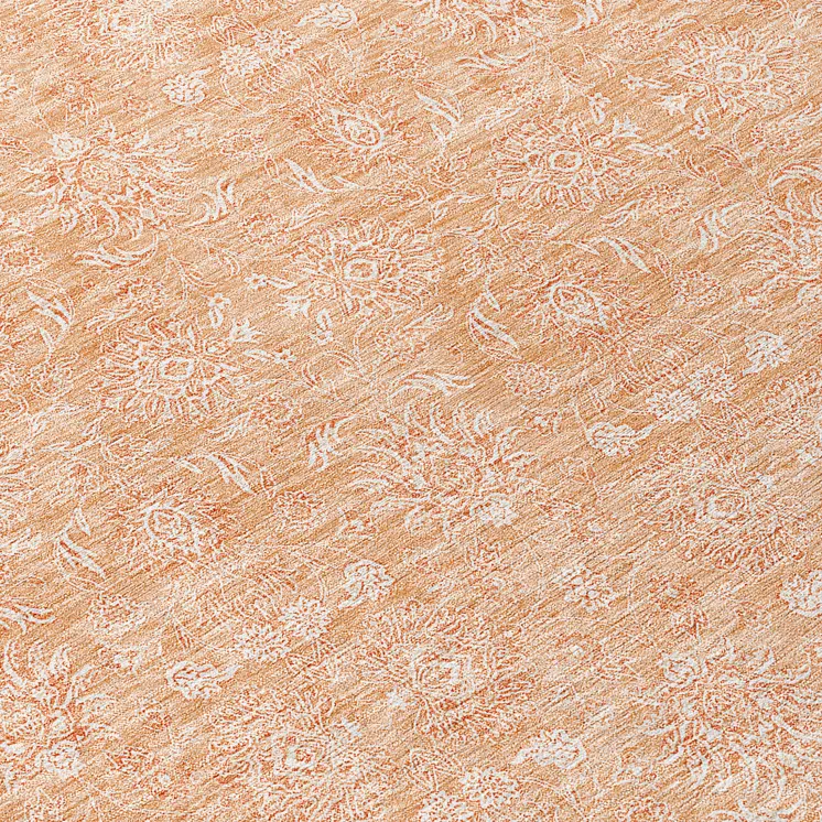 8' Peach And Ivory Round Floral Washable Indoor Outdoor Area Rug