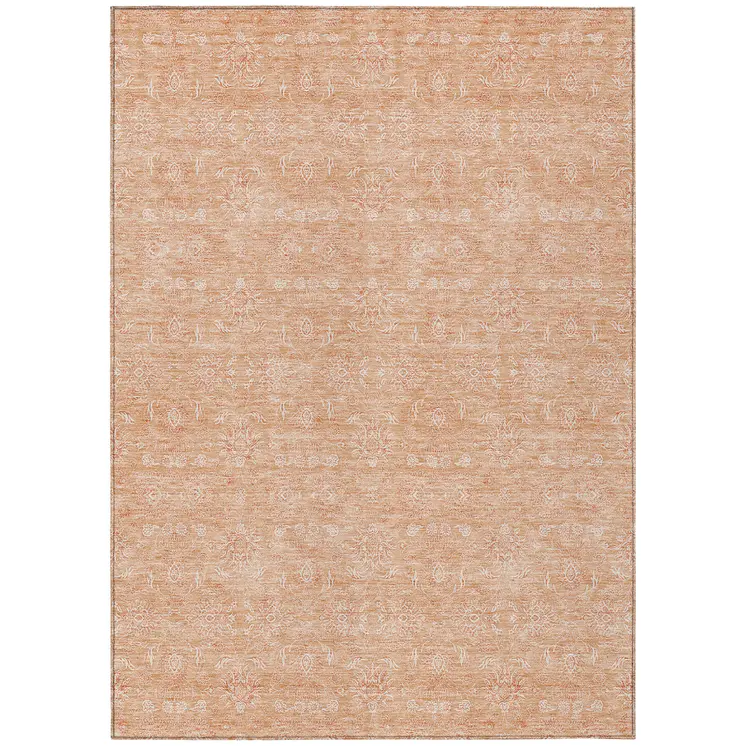 8' X 10' Peach And Ivory Floral Washable Indoor Outdoor Area Rug