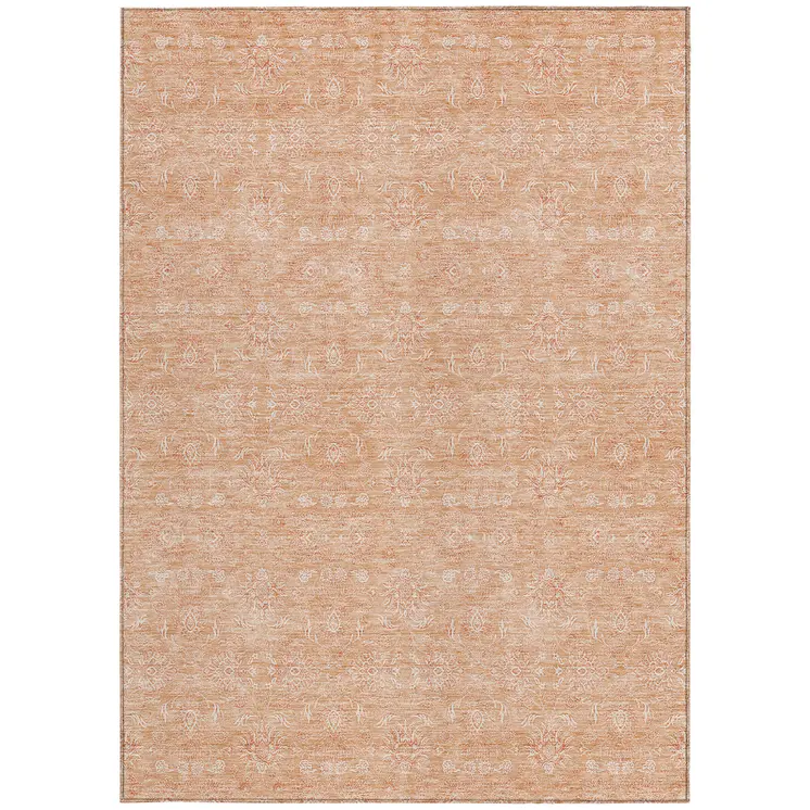 8' X 10' Peach And Ivory Floral Washable Indoor Outdoor Area Rug