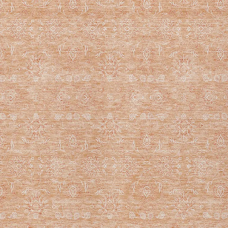 10' X 14' Peach And Ivory Floral Washable Indoor Outdoor Area Rug