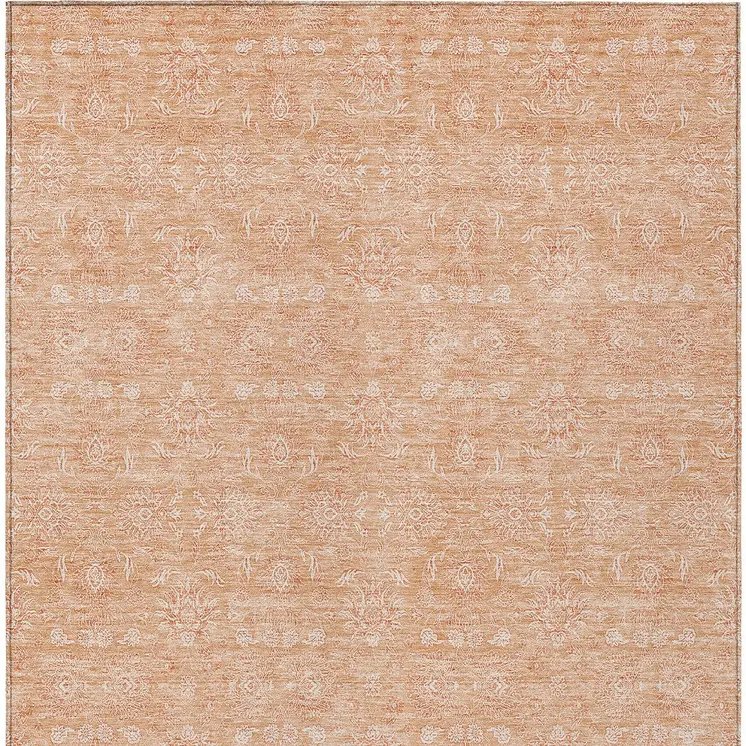 10' X 14' Peach And Ivory Floral Washable Indoor Outdoor Area Rug