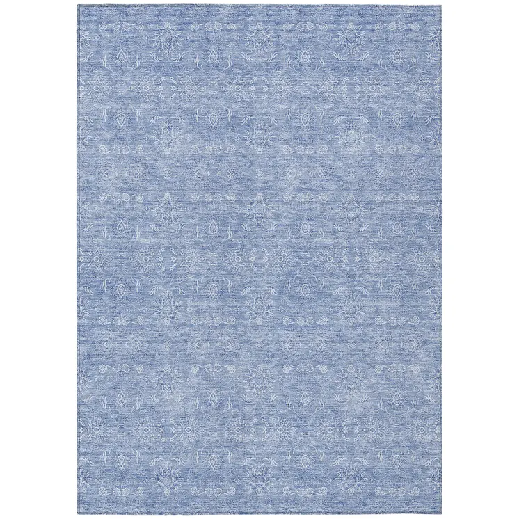 3' X 5' Sky Blue And Ivory Floral Washable Indoor Outdoor Area Rug