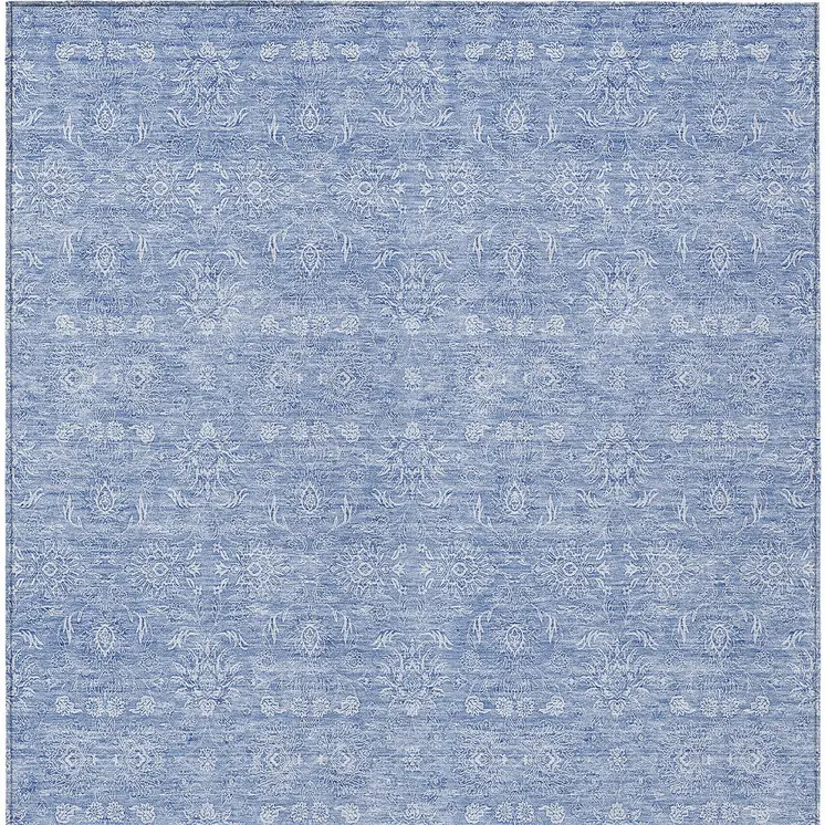8' X 10' Sky Blue And Ivory Floral Washable Indoor Outdoor Area Rug
