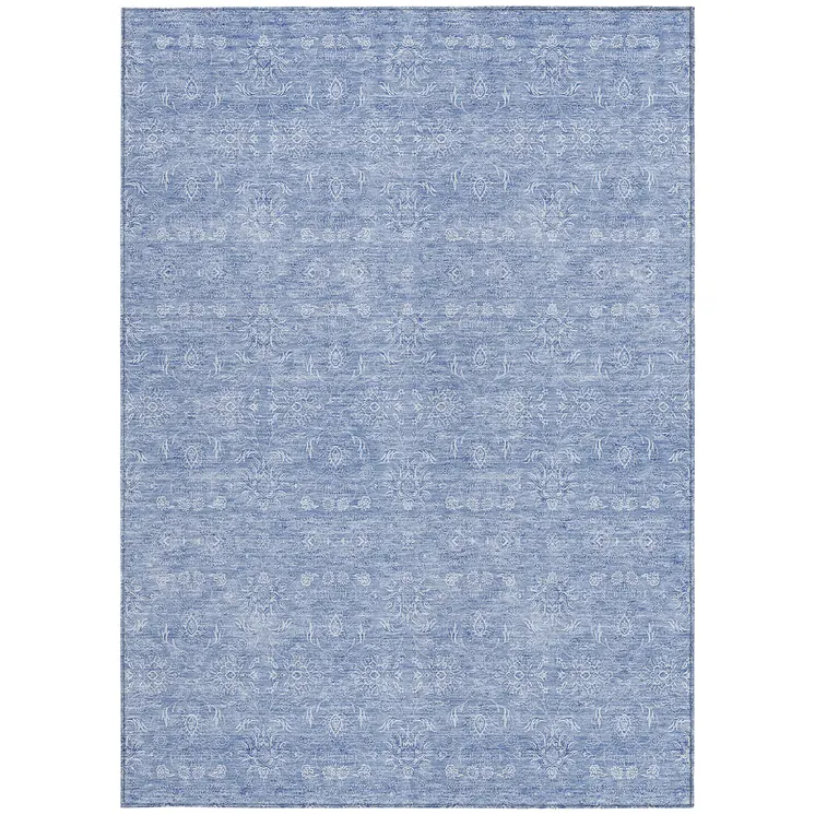 10' X 14' Sky Blue And Ivory Floral Washable Indoor Outdoor Area Rug