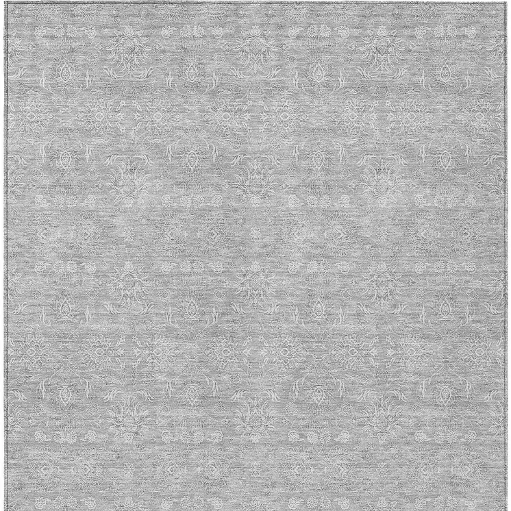 3' X 5' Silver Gray And Ivory Floral Washable Indoor Outdoor Area Rug