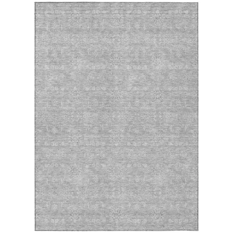 3' X 5' Silver Gray And Ivory Floral Washable Indoor Outdoor Area Rug