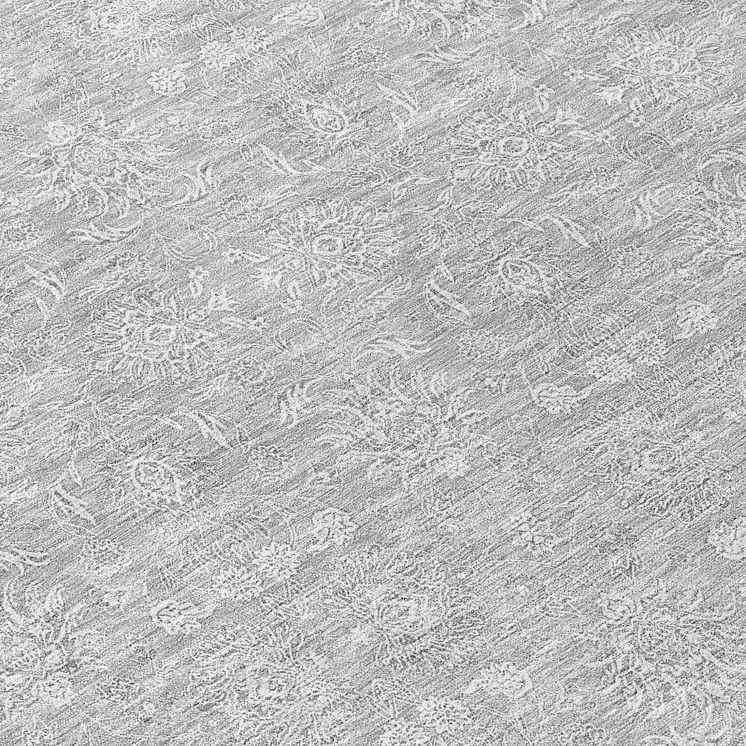8' Silver Gray And Ivory Round Floral Washable Indoor Outdoor Area Rug