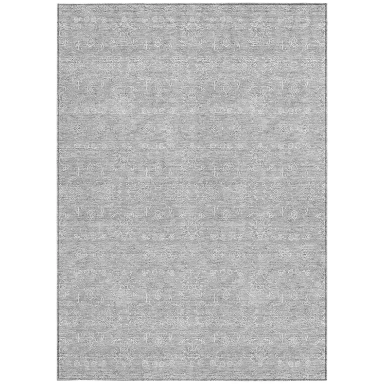 8' X 10' Silver Gray And Ivory Floral Washable Indoor Outdoor Area Rug