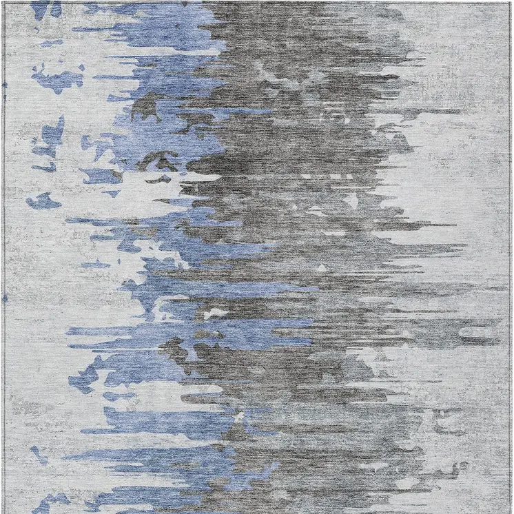 3' X 5' Blue Gray And Silver Abstract Washable Indoor Outdoor Area Rug